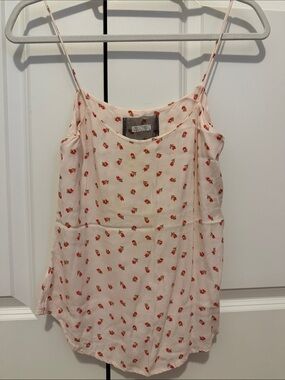 Reformation Cream Spaghetti-Strap Floral Cami with Red Buds